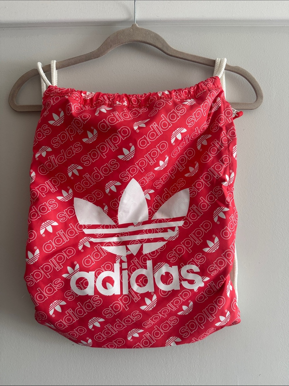 adidas Red and White Trefoil Logo Drawstring Bag